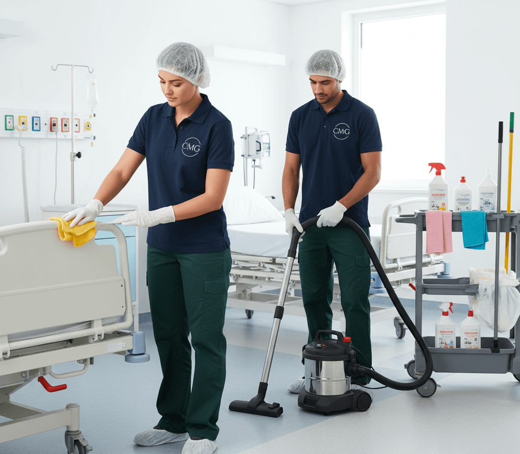 Sanitized medical clinic exam room cleaned by CMG Clean healthcare cleaning crew