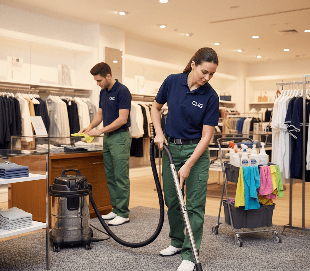 CMG Clean commercial cleaning team servicing a Pickering retail and office property