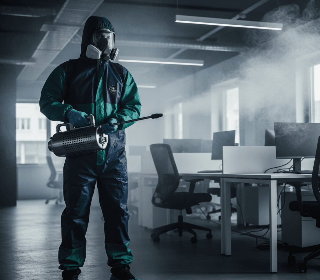 Electrostatic fogging disinfection of a commercial space by CMG Clean disinfection crew